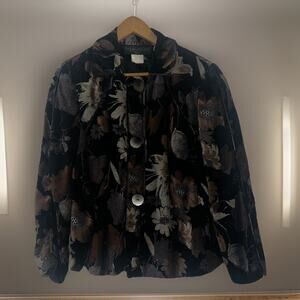 Vtg Harve Benard Women’s Black Velvet Floral Shirt Jacket Size XL Whimsigoth